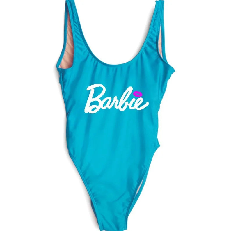 Barbi Pink Lip Bikini One-piece Swimsuit for Adult Women Summer Sexy Bikinis Y2K Kawaii Beach Swimming Suit Cute Swimwear