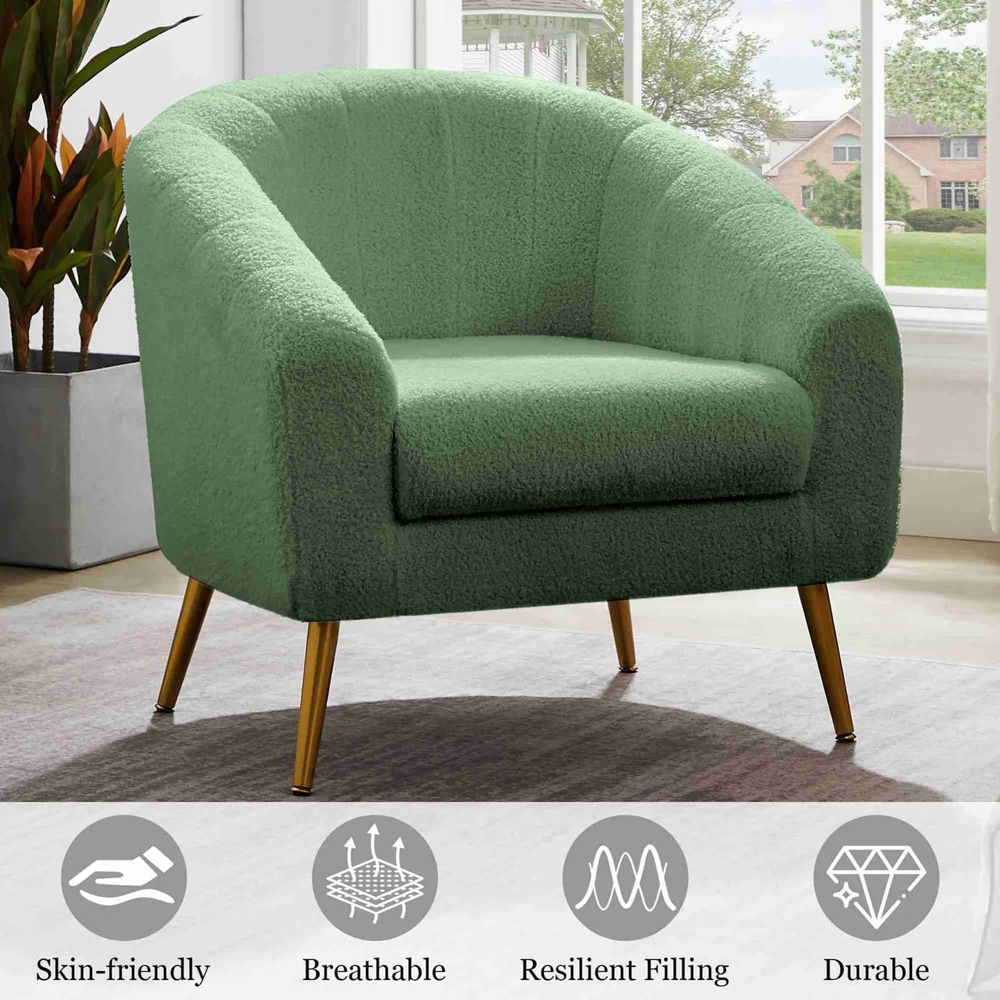Accent Chair Fabric Wrapped Metal Legs Modern Accent Chair for Living Room Bedroom Light Green Chair Leisure Chair Reading Chair