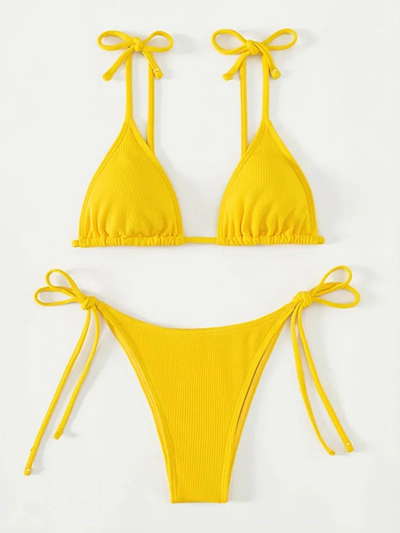sexy yellow solid micro bikinis sets triangle cup thong swimsuit women bikinis swimsuits beachwear bathing suits swimwear bakini