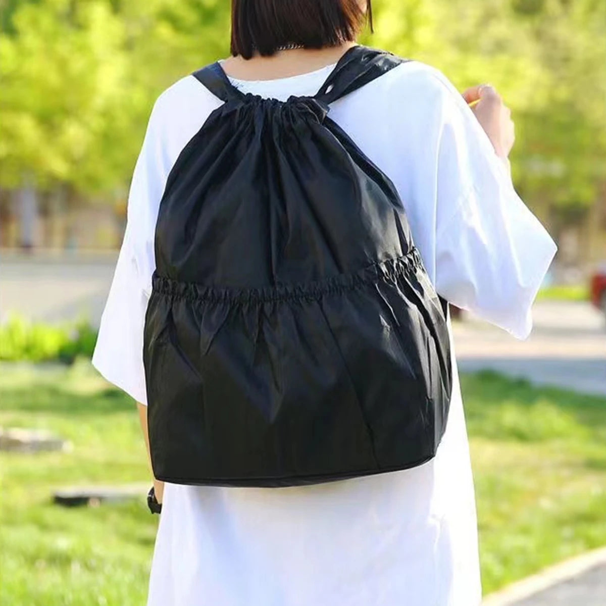 Women's bag with large capacity, drawstring closure, double shoulder strap, outdoor casual backpack, handbag, simple design