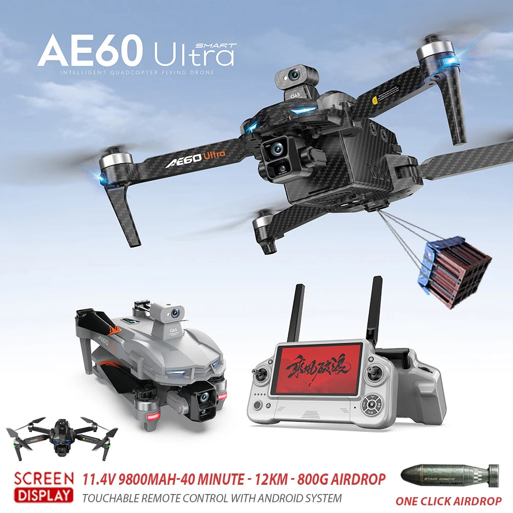AE60 GPS Drone 8K Professional HD Camera Brushless 3-Axis Gimbal 12KM Obstacle Avoidance Large Screen 5G FPV Dron RC Quadcopter