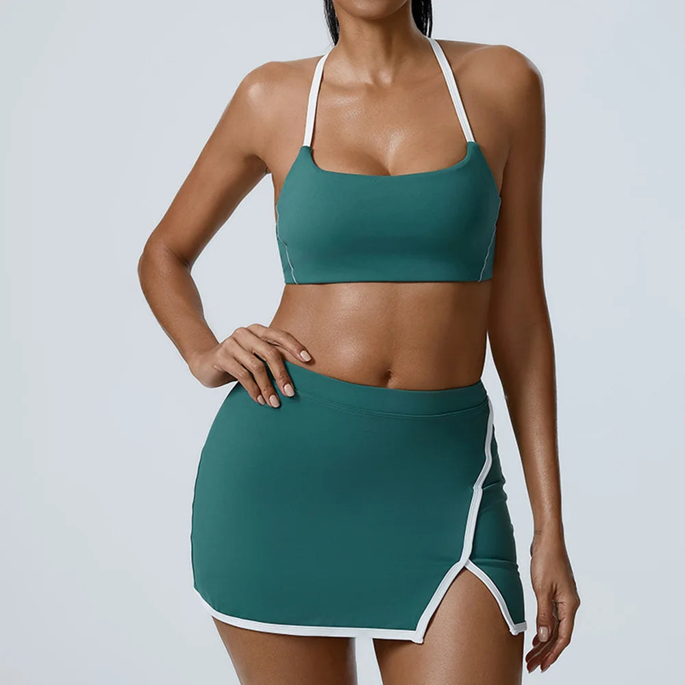Yoga Women Workout Bra and Shorts Two Piece Patchwork Open Back Elastic Fitness Yoga Outfit Sport Set Women