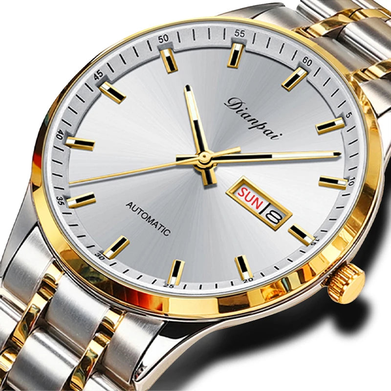 Men's luxury automatic mechanical watch, made of stainless steel material, luminous, date display, circular dial - ideal gift fo