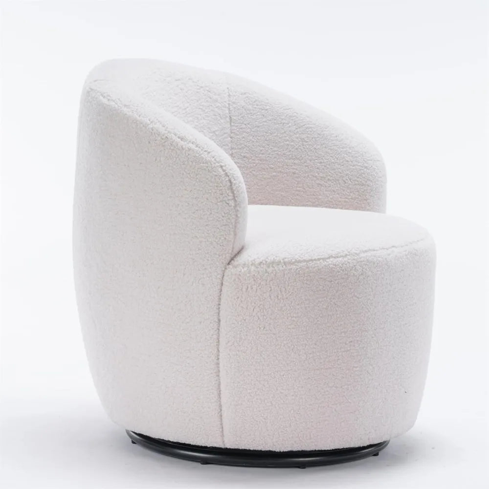 i-POOK Swivel Accent Chair, Modern Teddy Upholstered Armchair Lounge Chair with Metal Base and Padded Cushion for Living Room, W