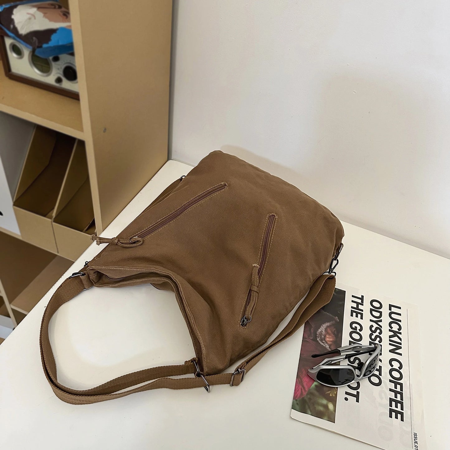 Women's Backpack Multi-Purpose Bag Large Capacity Pure Color Design Versatile Commuter Crossbody Bag Personalized Trendyy Canvas Bag Shoulder Bag Backpack