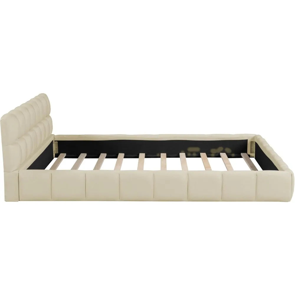 Merax Contemporary Queen Size Linen Wingback Bed Frame, Low Platform Design, No Box Spring Needed, Beige Upholstery