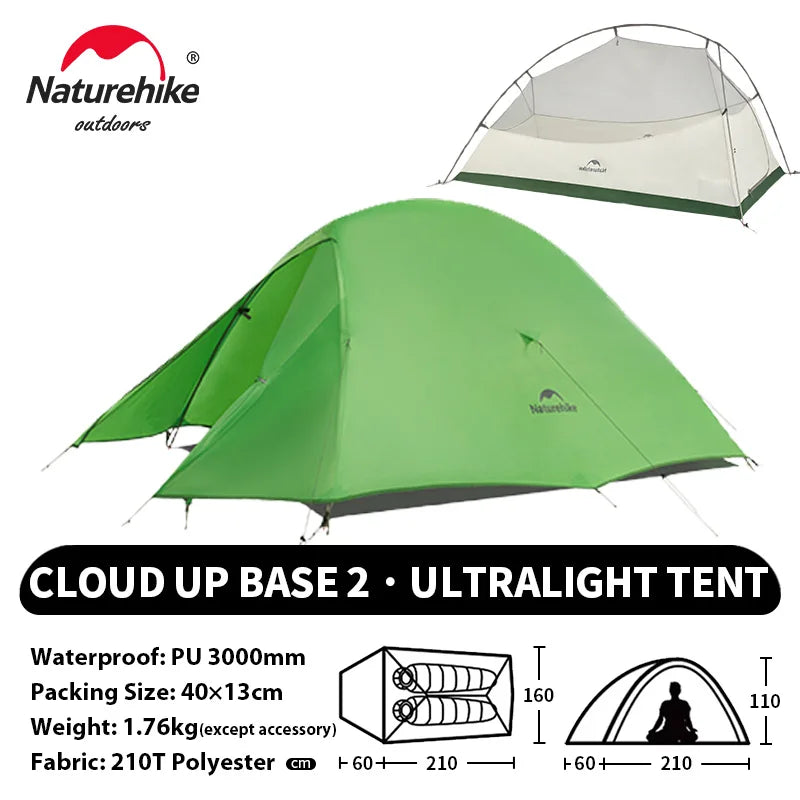 Naturehike Cloud Up 2 People Tent Ultralight 20D Camping Tent Waterproof Outdoor Hiking Travel Backpacking Cycling Fishing Tents