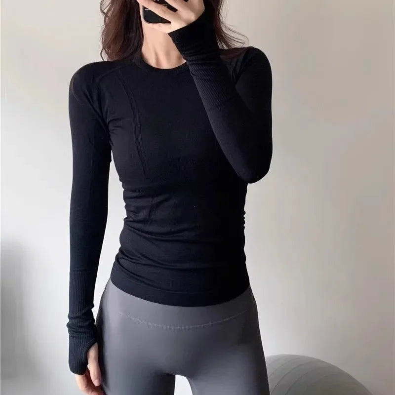 Yoga Wear Women's Top Round Neck Sports Running Fitness Clothes Pilates Breathable Stretch Slim-fit Long Sleeve T-shirt