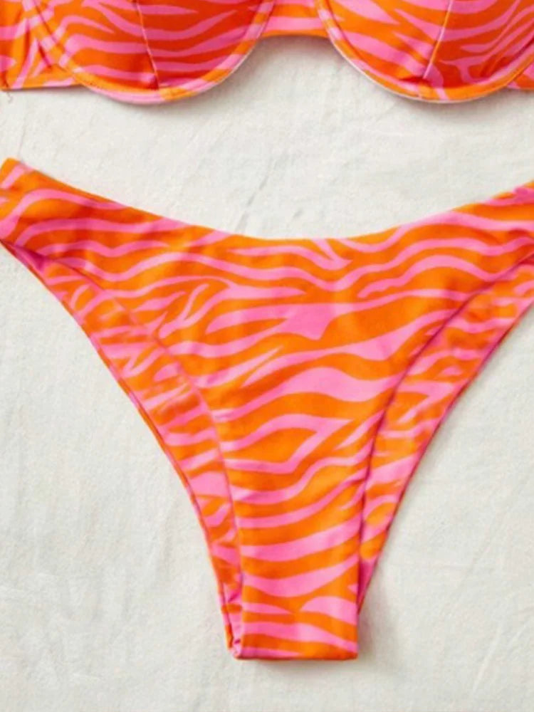 Sexy Fashion Striped Bikinis 2 Piece Set Women Split Swimsuit High Waist Beach Bikinis 2025 New Summer Swimwear Bikinis Set