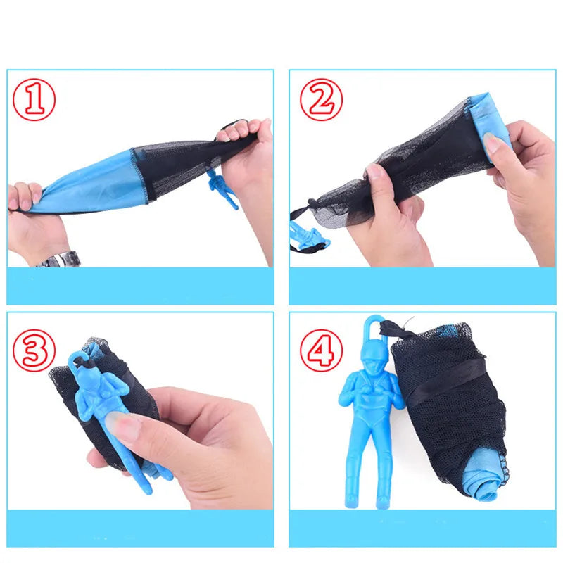 3PCS Hand Throwing Parachute Children's Outdoor Fun Sports Game Toys Parachute Characters Soldier Parent Child Interaction