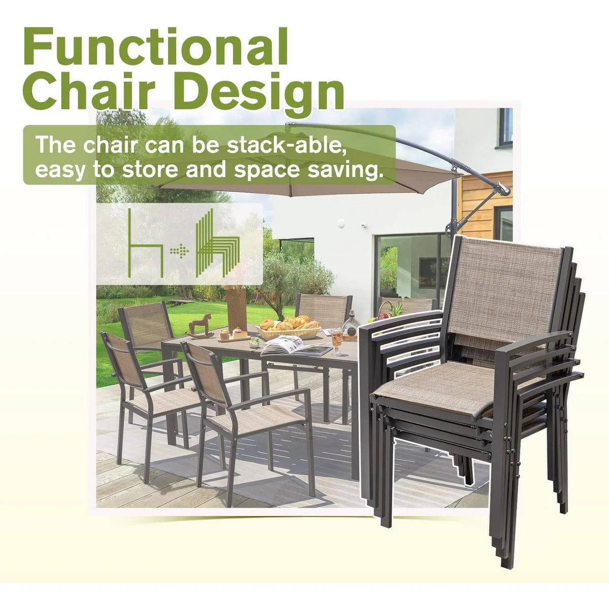 Patio Dining Set 7 Pieces Outdoor Furniture with Large Table and 6 Textilene Chairs for Porch, Brown