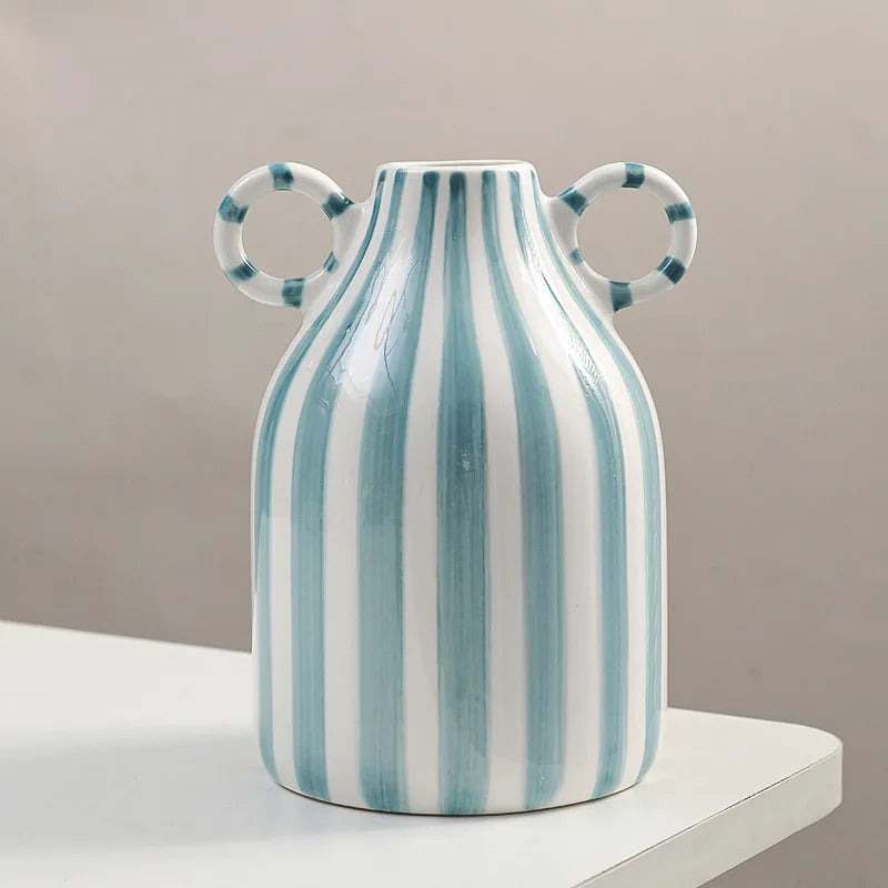 Dual Handles Ceramic Vase Modern Bohemian Home Decor Hand-Painted Vases for Flowers Living Room Decoration Weddings Parties