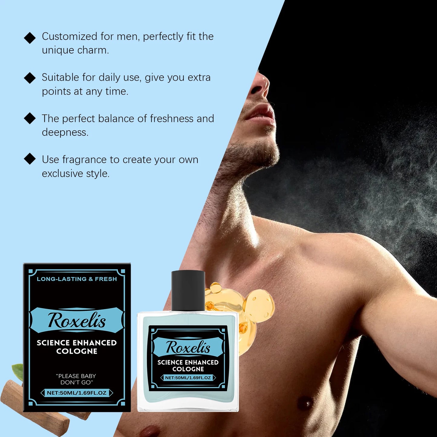 Roxelis 50ml Pheromone Cologne Perfume Mist Men Long Lasting Gentleman Charming Scent Refreshing Couple Dating Glamour Perfume