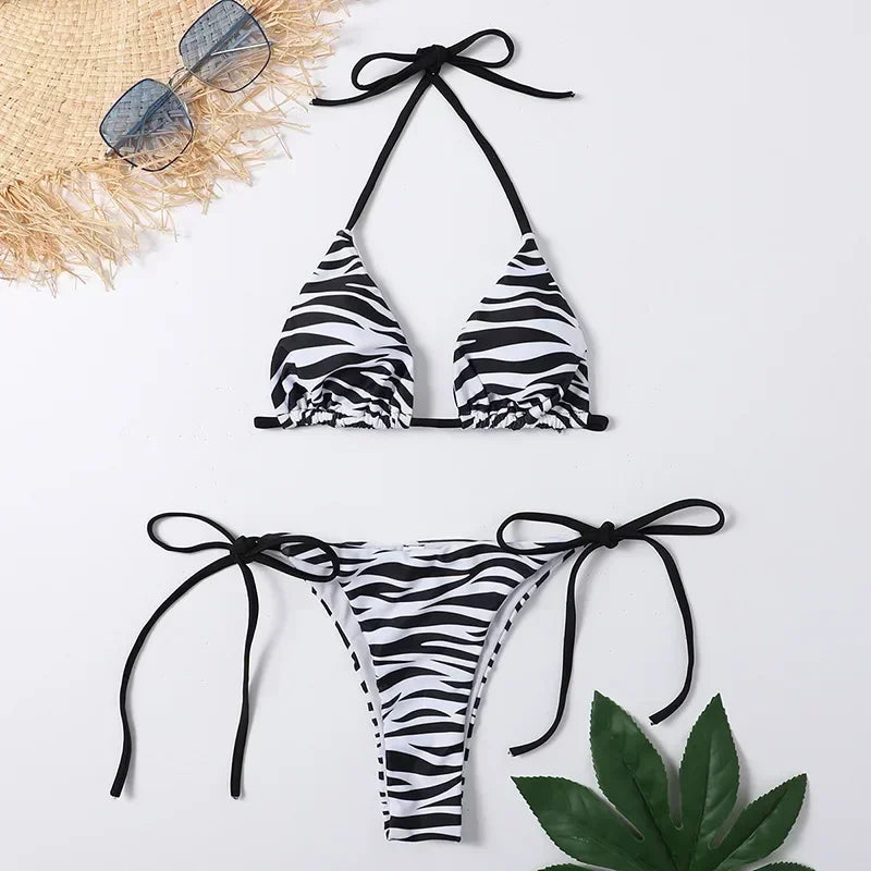 Fish Scales Shiny Halter Triangle Bikinis Sets Swimwear Women Micro Thong Swimsuits Swimming Suit Biquinis Bikinis de Mujer 2025