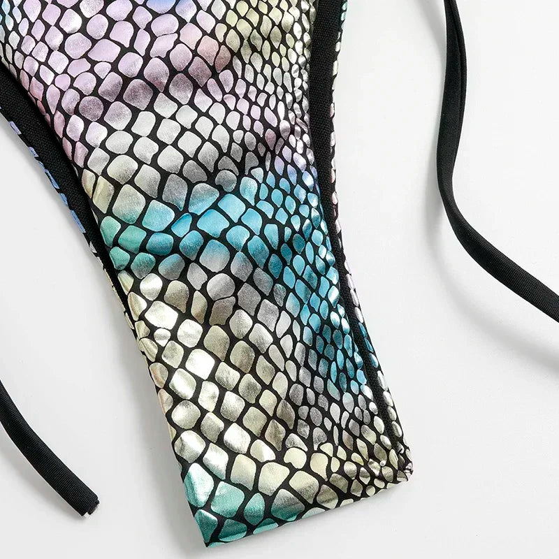 Fish Scales Shiny Halter Triangle Bikinis Sets Swimwear Women Micro Thong Swimsuits Swimming Suit Biquinis Bikinis de Mujer 2025