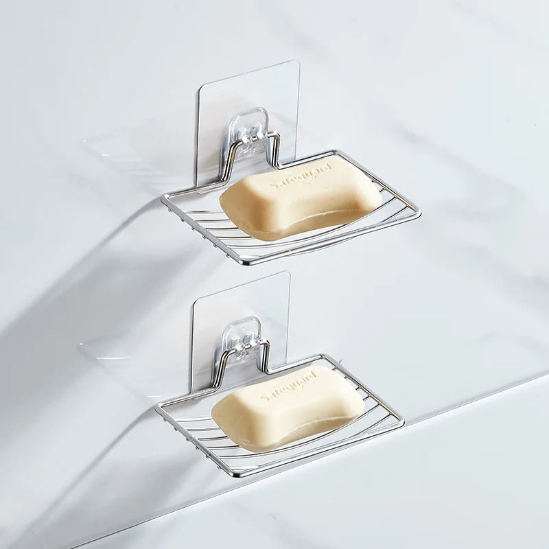 4/1pc Stainless Steel Soap Rack Punch-free Nail-free Bathroom Single Layer Drain Wall Hanging Sucker Soap Box Light Luxury Shelf