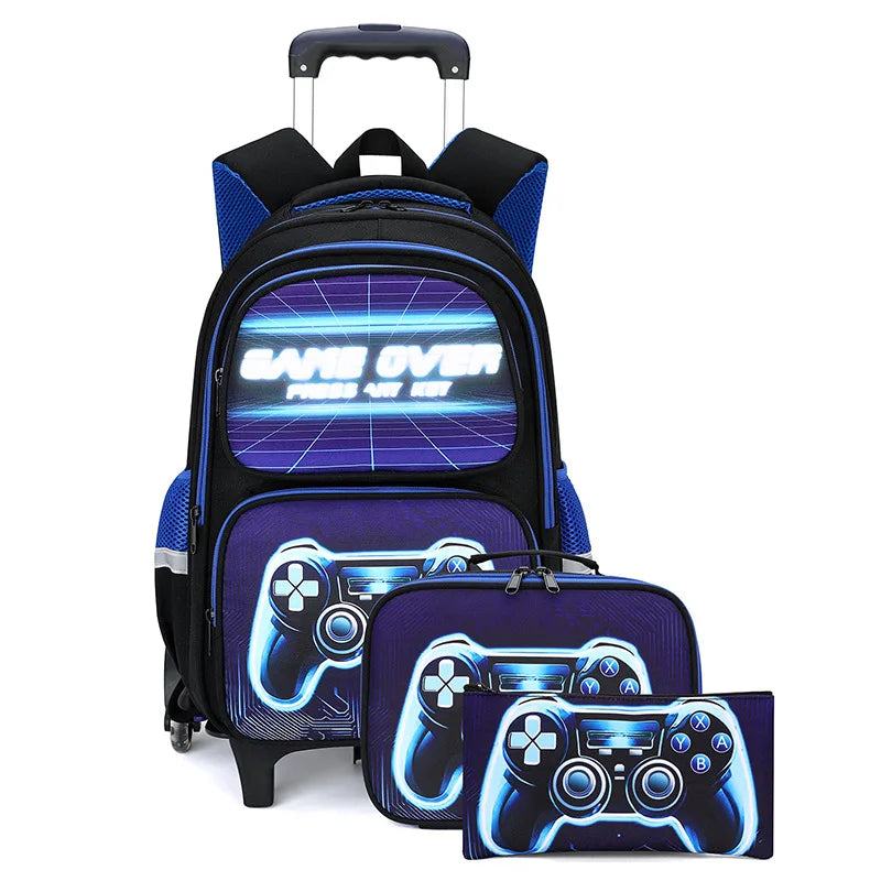 School Bag Kids Rolling Backpack for Boy Wheeled Backpack School Bag With Wheels Trolley Bookbag Carry on Luggage with Lunch Bag