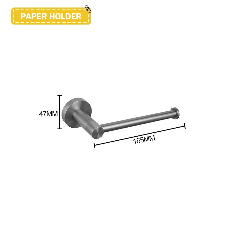 Grey Bathroom Hardware Set Accessories Kit Stainless Steel Round Wall Rack Hand Bar Toilet Roll Paper Holder Robe Towel Hook