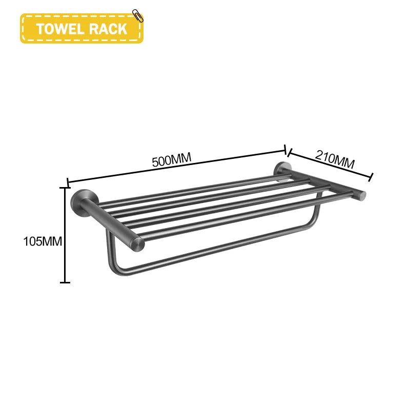 Grey Bathroom Hardware Set Accessories Kit Stainless Steel Round Wall Rack Hand Bar Toilet Roll Paper Holder Robe Towel Hook