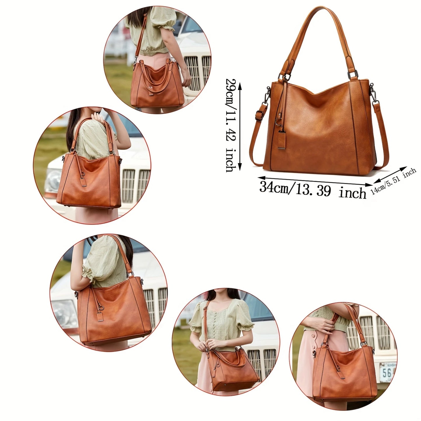 Women Bag Soft PU Leather Retro Designer Large Capacity Multi-pocket Casual Ladies Shoulder Crossbody Bag Mother's Day Gift Adj