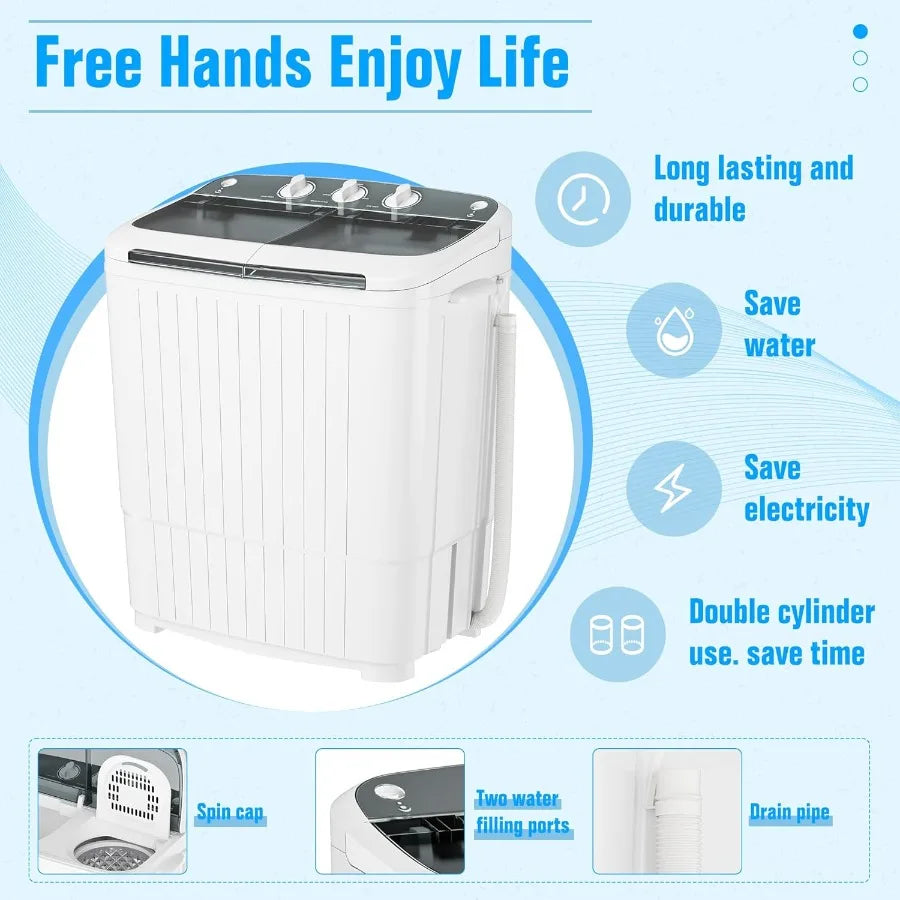 Portable Washing Machine 17.6 Lbs Compact Mini Washer and Dryer Combo with Twin Tub Design Spin Cycle and Soaking Function Idea