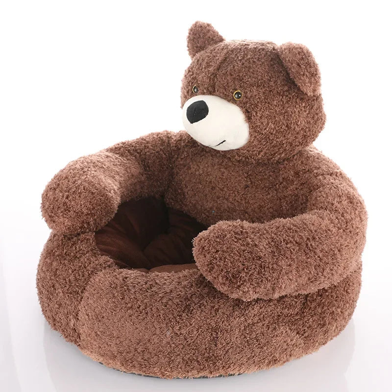 Semi Enclosed Bear Pet Dog Bed Comfortable and Warm Teddy Bear Style Winter Pet Bed Super Soft and Simple Teddy Bear Plush Bed