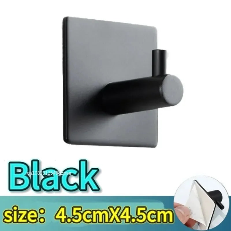 1/2/6Pcs Strong Adhesive Wall Hook Sticker Hanging Coat Rack Clothes Hanger Shower Robe Hook Kitchen Bathroom Towel hooks Black