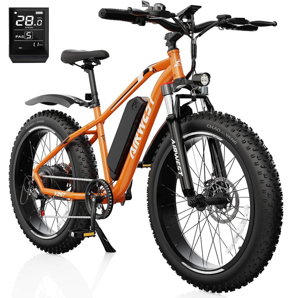 AIRWEST X26T Adult Electric Bike,Peak Power Motor 750W ,26"x4 Fat Tire,48V 13Ah Battery,25MPH,E-bike UL 2849, 1 Year Warranty