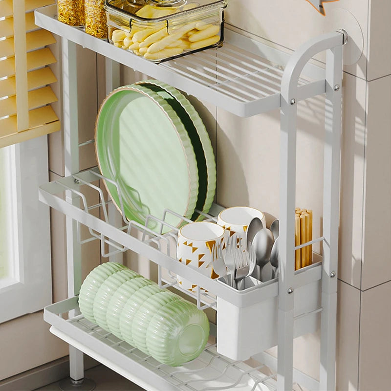 Kitchen Three Tier Dish Drainer Multifunctional Dinnerware Knives Chopsticks Cups Storage Rack Household Countertops Organizer