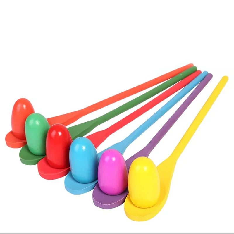 Wooden balance spoon parent-child game early education children's puzzle egg spoon toy outdoor sports balance toy 6Pcs