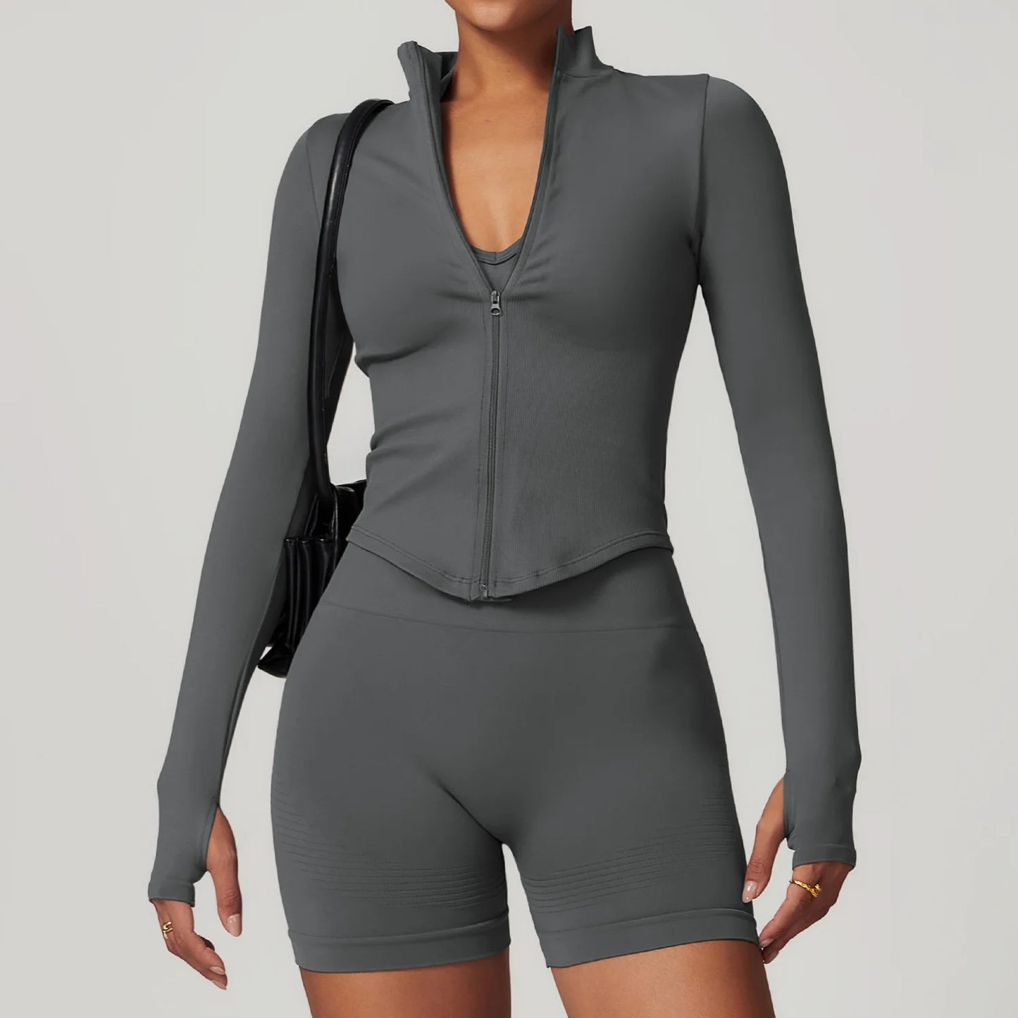 Yoga Suit Women's Standing Collar Long Sleeved Sports Running Training Fitness Top Running Suit Gym Activewear Workout Clothes