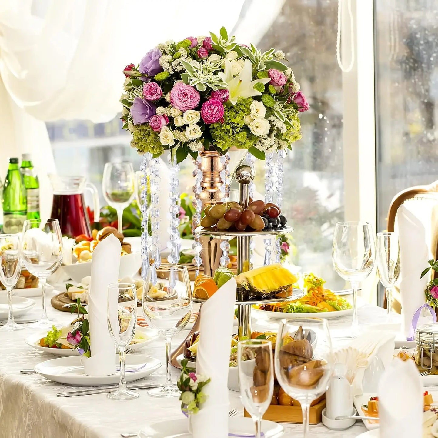 4 Pcs Wedding Centerpieces for Tables 13 Inch Tall Crystal Flower Stand Floral Vases for Gift Baptism Party Decor (Gold)