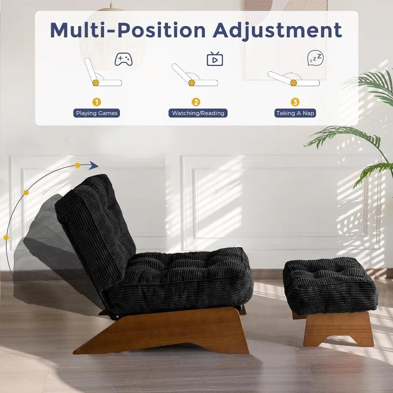 Accent Chair with Ottoman Adjustable Backrest, Tufted Living Room Chair Upholstered Lounge Chair with Footrest Set