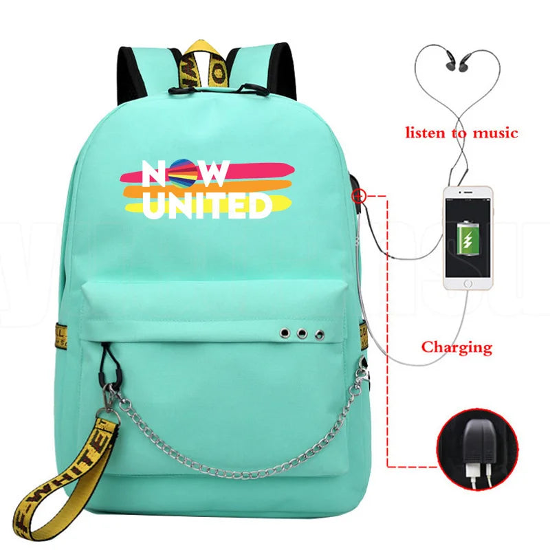 Popular Youthful School Bag Unisex Now United Travel Bags Usb Rechargeable Oxford Waterproof Notebook Shoulder Backpacks