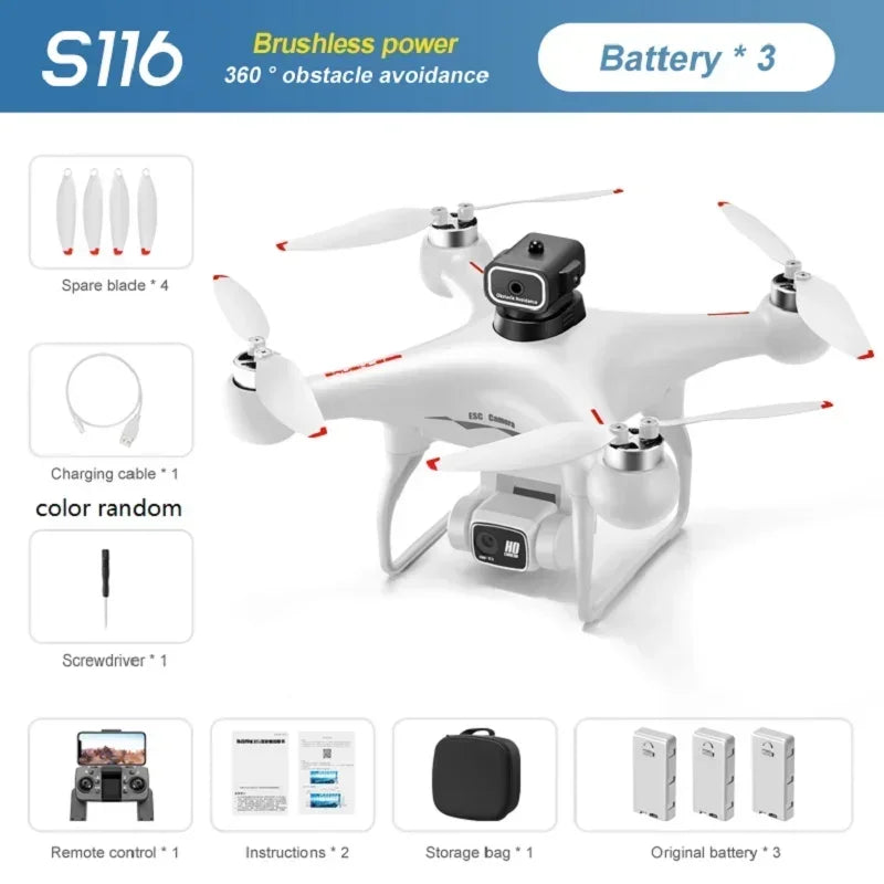 S116MAX 8K HD Professional Drone with Dual Camera 3 Batteries Optical Flow 360° Obstacle Avoidance WiFi Brushless Motor RC Toy