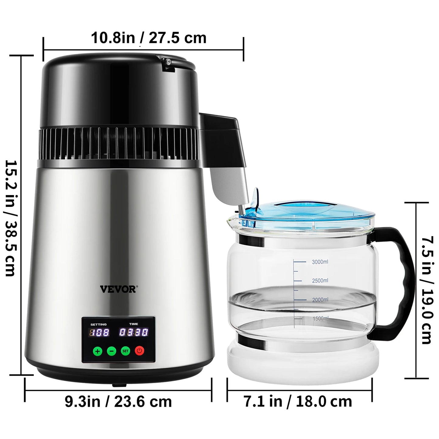 VEVOR 4L Water Distiller Purifier Filter 1 L/H Distilling Speed Dispenser Drinking Bottle Softener Touch Screen Home Appliance