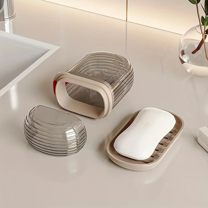 1/2Pcs Portable Soap Tray Leakproof Household Bathroom Drain Tray Bathroom Transparent Soap Box with Lid for Camping Traveling