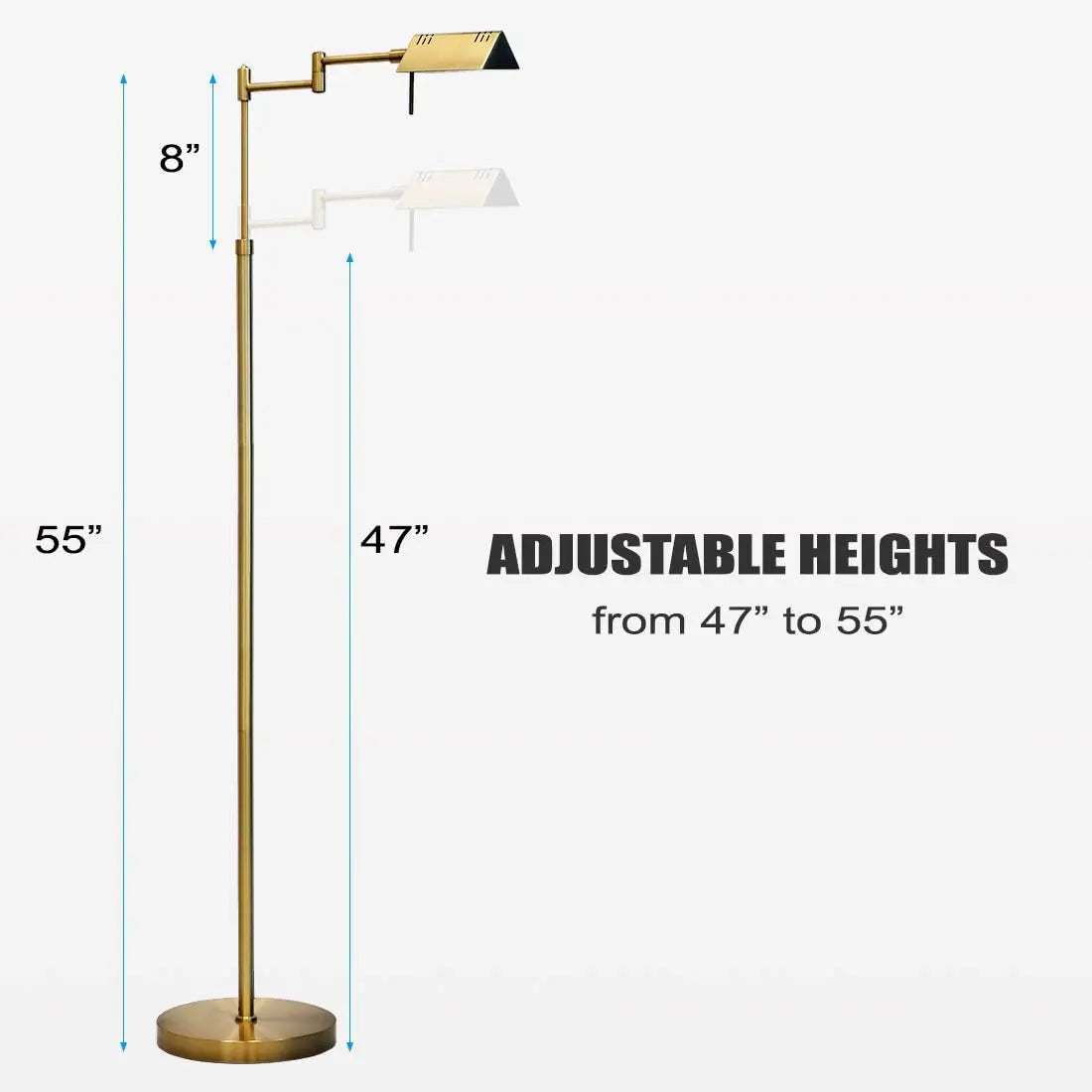 O’Bright Dimmable LED Floor Lamp, 12W, Full Range Dimming, 360° Swing Arms, Adjustable Height, for Reading, Sewing, Craft, ETL L