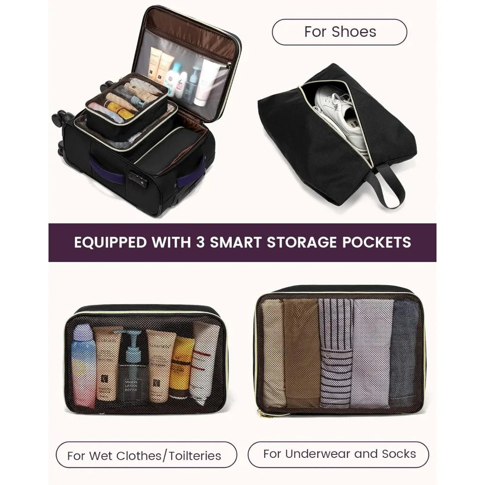 Airline Approved 20 Inch Softside Rolling Suitcase Set, 22x14x9 Inches, Carry-On Luggage with Wheels for Travel