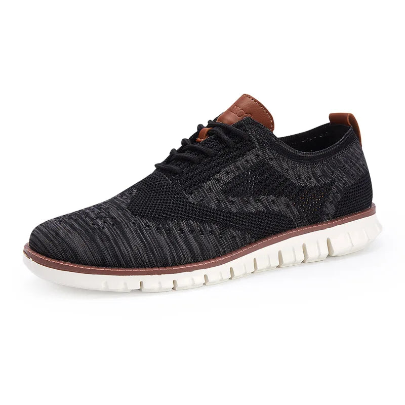 men's Shoes summer Lace up lightweight British Dress Footwear Fashion hollow breathable knitted mesh Flats Shoes 2023