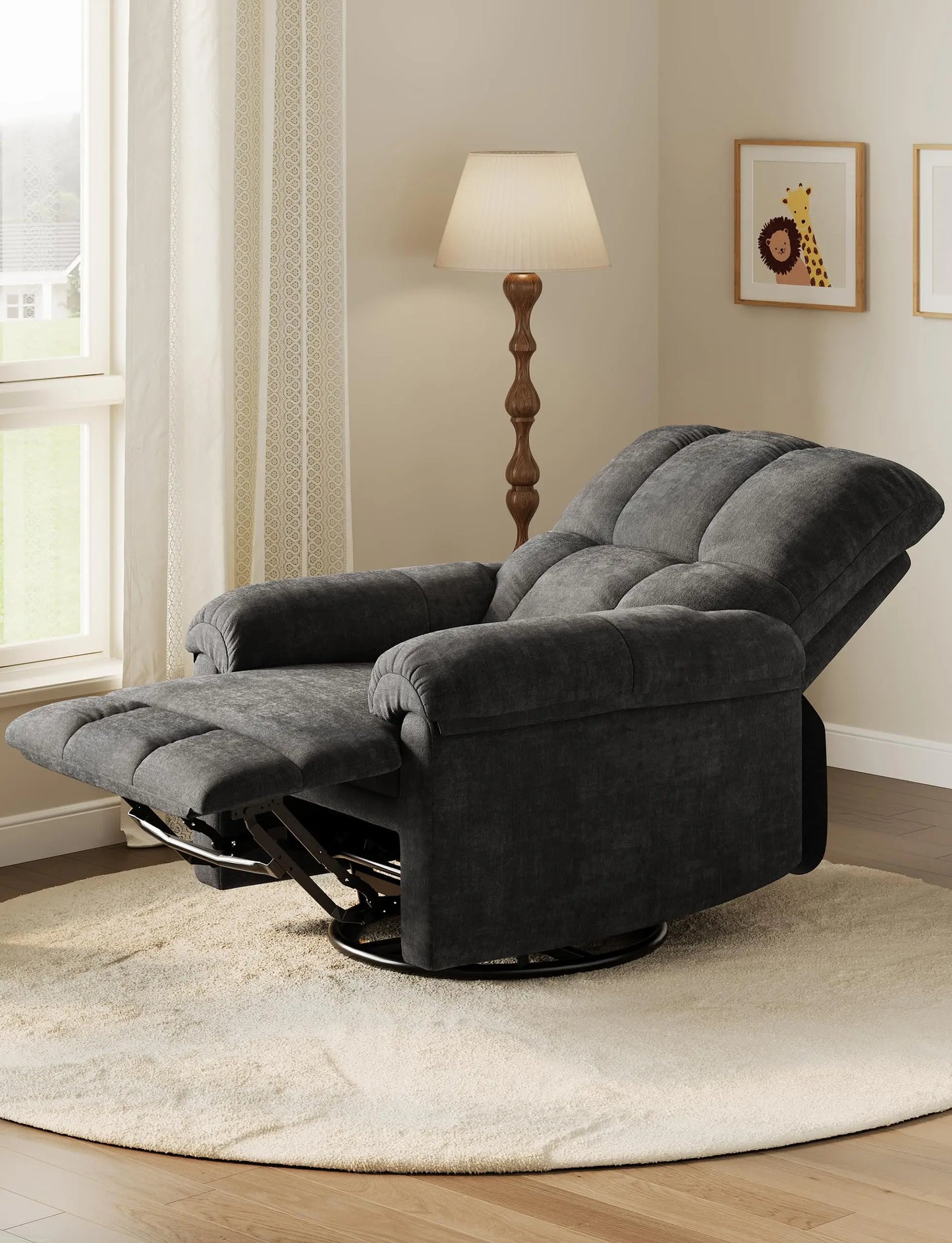 Oversized Recliner Chair, Overstuffed Soft Chenille Swivel Rocker Recliner with Padded Armrests, Comfortable Nursery Rocking
