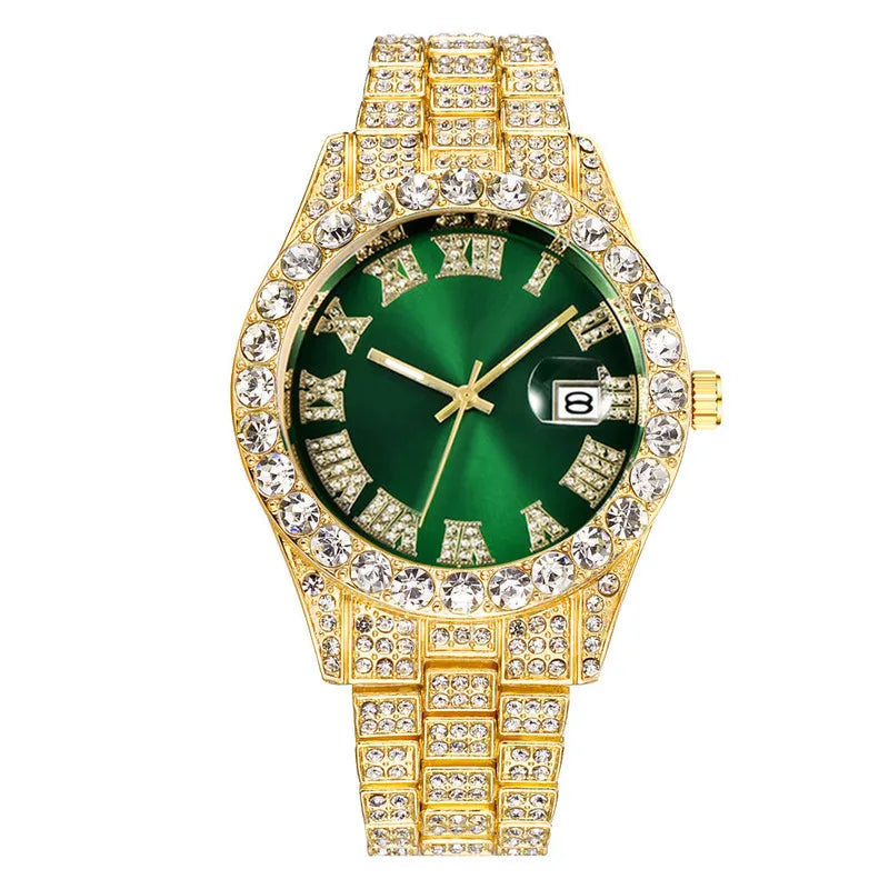 New 2025 Watch For Men Luxury Iced Out Diamond Quartz Men's Watches Calendar Hip Hop Male Clock Relogios Masculino Drop Shipping