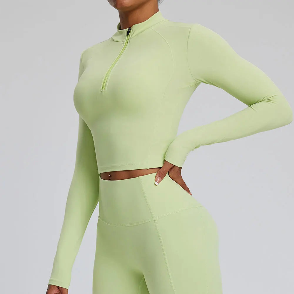 Half Zipper Long Sleeve Yoga Shirts Sport Top Fitness Yoga Top Gym Top Sports Wear For Women Push Up Running Full Sleeve Jacket