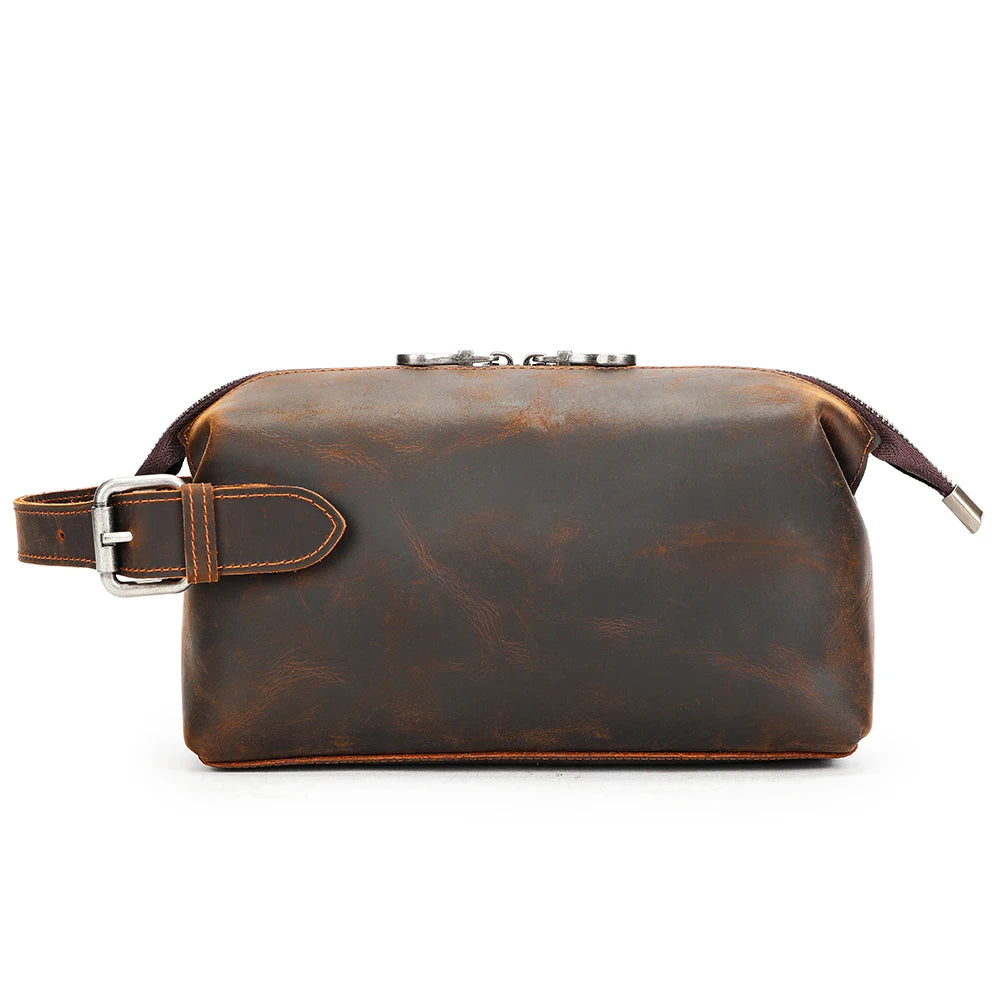 WESTAL Crazy Horse Leather Men's Clucth Bags with Handles, Large Capacity Wrister, Zipper Phone Pouch Men Leather Bags 3022