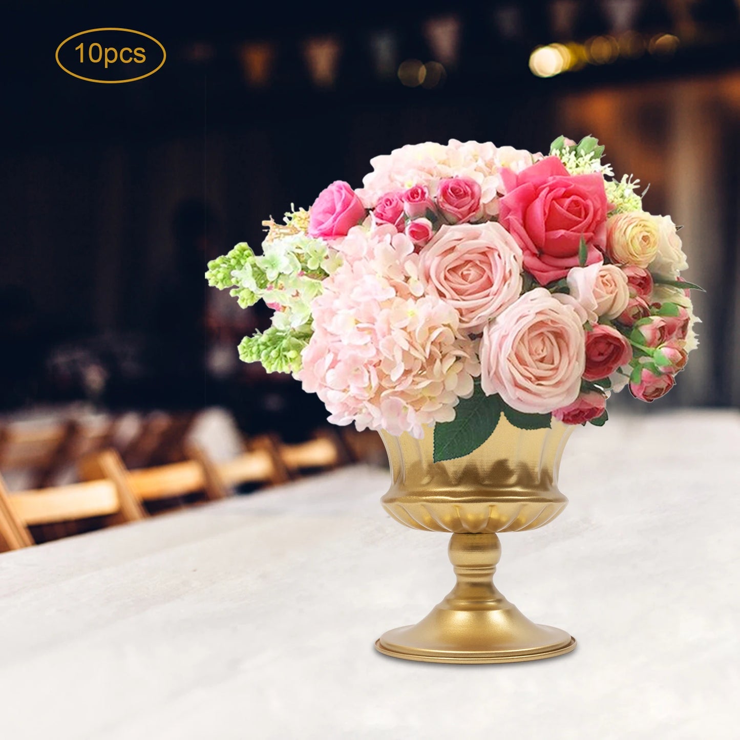 10Pcs 5.9 Inch Gold Metal Trumpet Centerpieces Flower Vases For Wedding Anniversary Party Home Decor