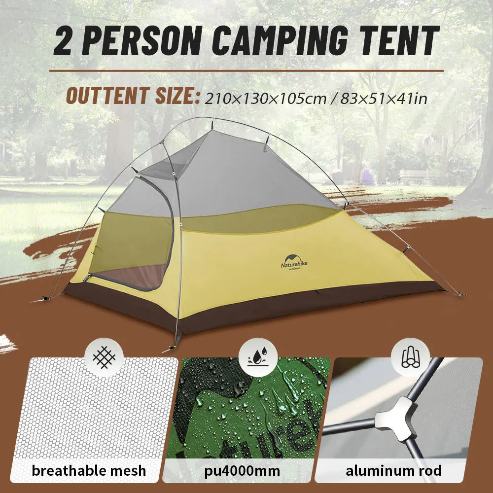 Naturehike Cloud Up 2 People Tent Ultralight 20D Camping Tent Waterproof Outdoor Hiking Travel Backpacking Cycling Fishing Tents