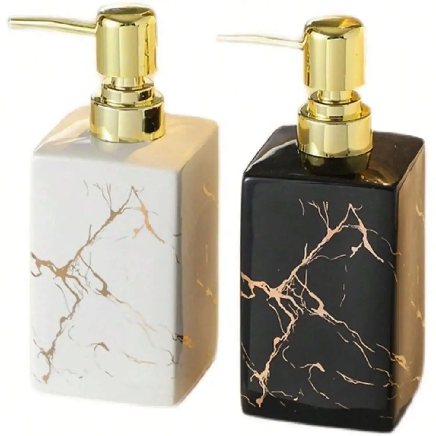 1pc 350ml Ceramic European Creative Marble Texture Refillable Press Soap Dispenser Liquid Dispenser For Bathrooms,Home,Hotels