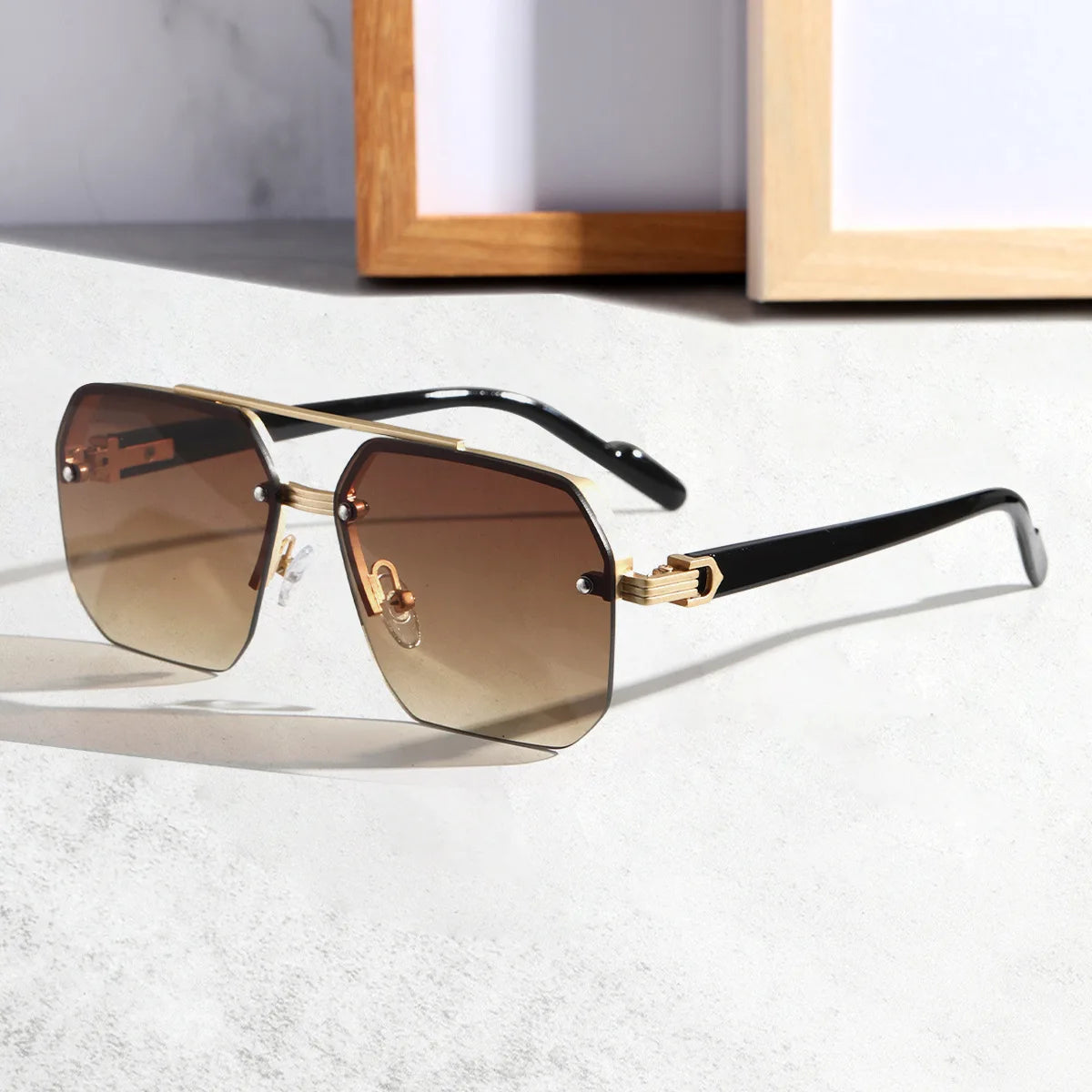 New Gradient Sunglasses for Men Fashion Metal Big Frame Sun Glasses Brand Design Luxury Lunette De Soleil Homme UV400 Eyewear