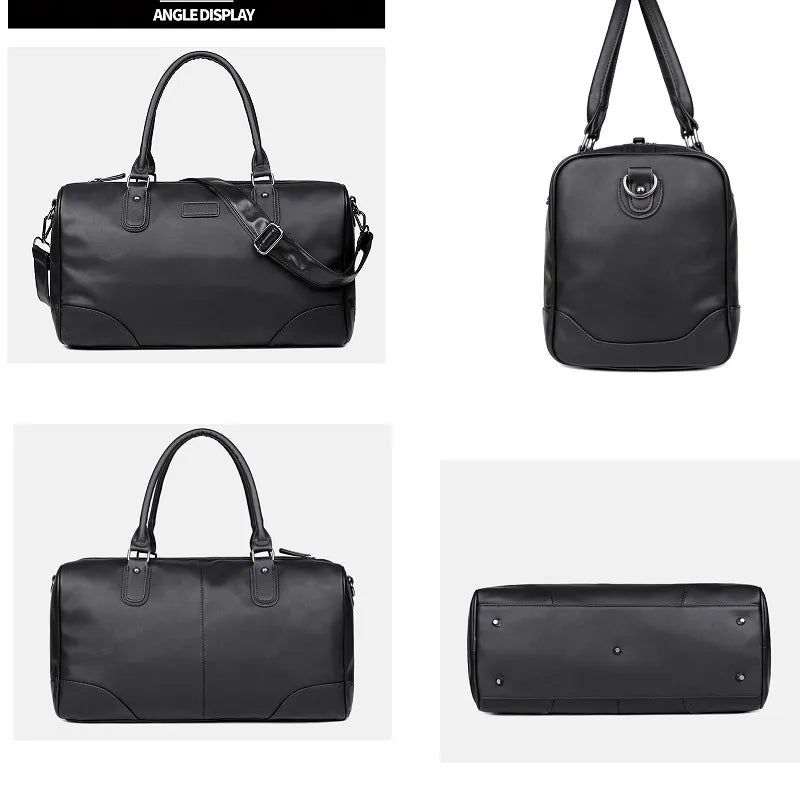 Travel Tote Men's Super Large Capacity PU Bag Business Trip Handbag Duffel Backpack Portable Single Shoulder Enlarged Black