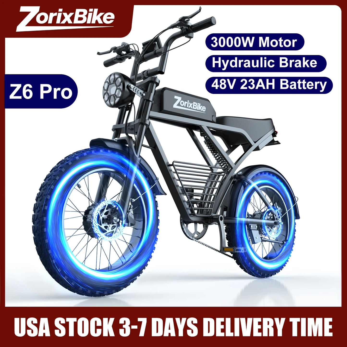 ZorixBike Z6 Retro Electric Bicycle for Adults 1500W 31MPH 48V 23AH Electric Motorcycle 20" Fat Tire Bike EBike LCD Screen